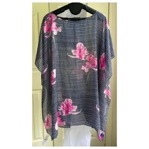 JOULES Rosanna Kimono Cover Up Floral Lux Tunic Navy Pink Sheer Top, One Size